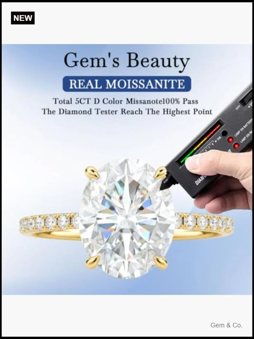 5 Carat Moissanite Solitaire Ring Sterling Silver 18K Gold Plating VVS1